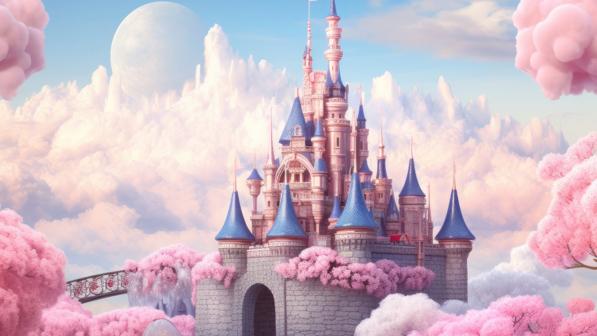 シンデレラ城とピンク色の雲